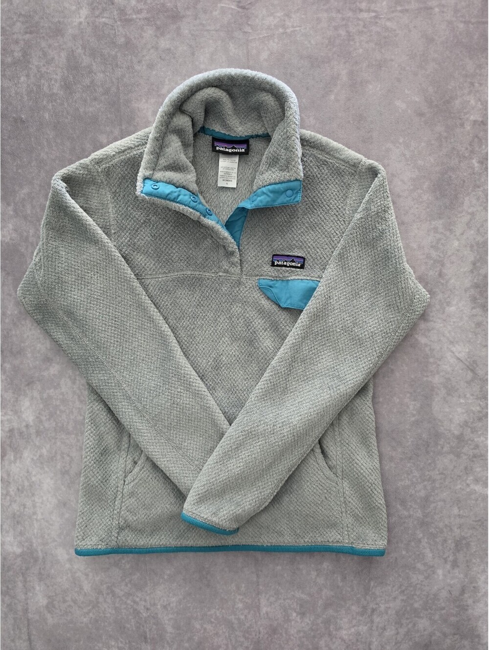 SKU0223 Patagonia Womens Small ReTool Snap-T Fleece Pullover Gray Blue Synchilla